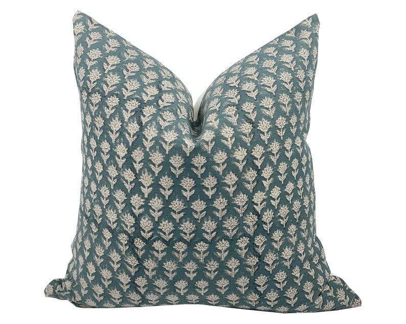 100% Indian Cotton Pillow Cover, Dusty teal, Handmade Designer Throw Pillow, Both side print Custom  | Amazon (US)