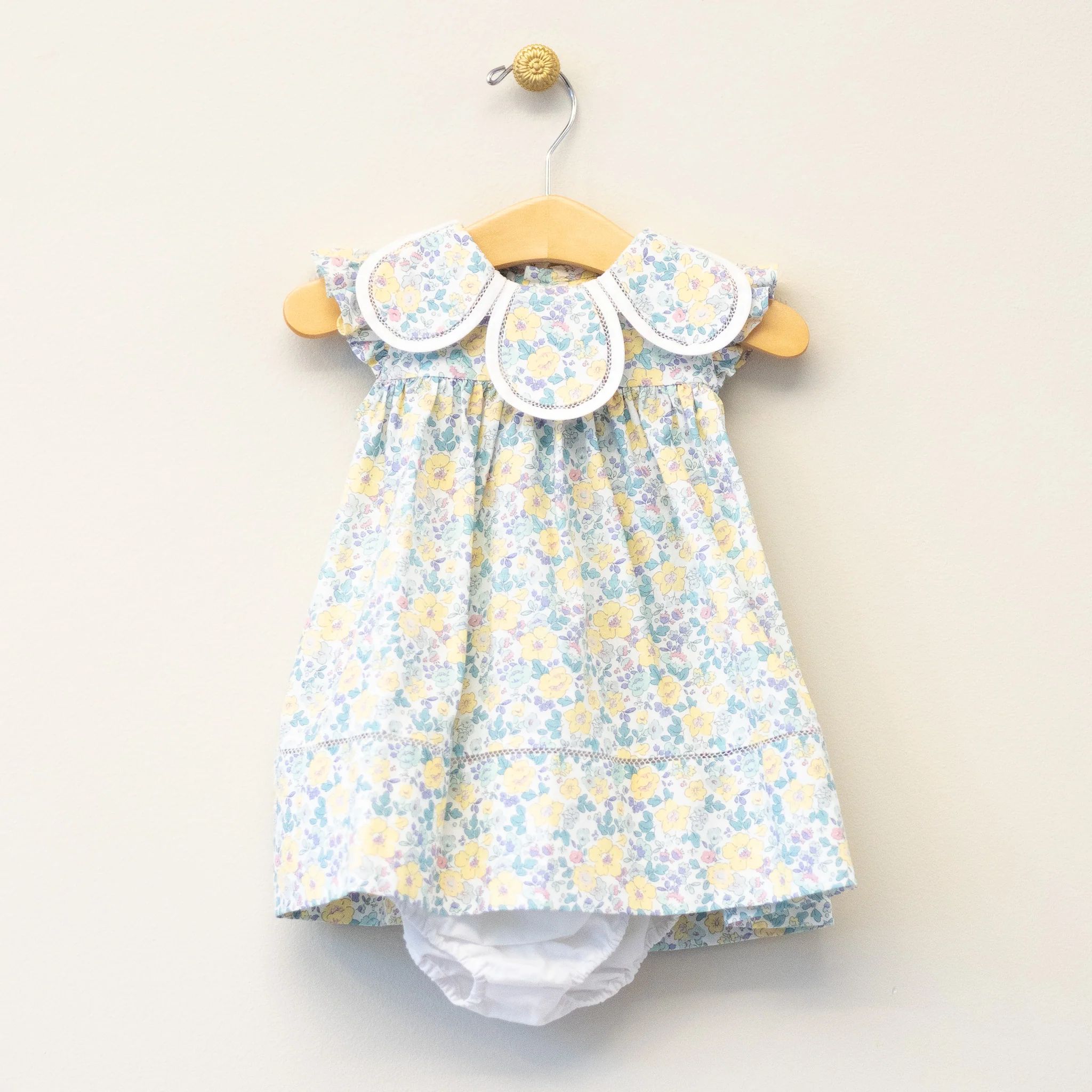 Yellow Aqua Print Petal Collar Infant Dress | Four and Twenty Sailors