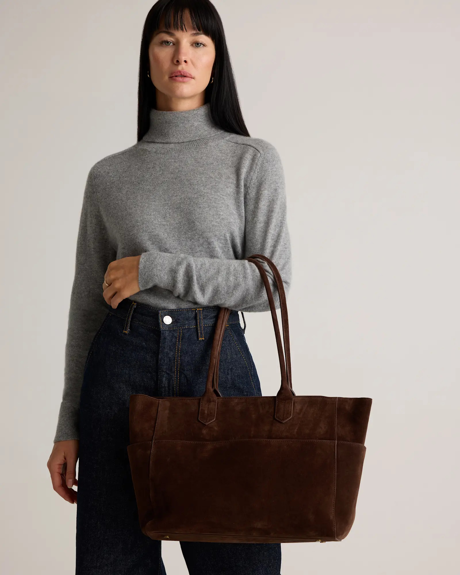Italian Suede Shopper Tote in Chocolate Brown | Quince