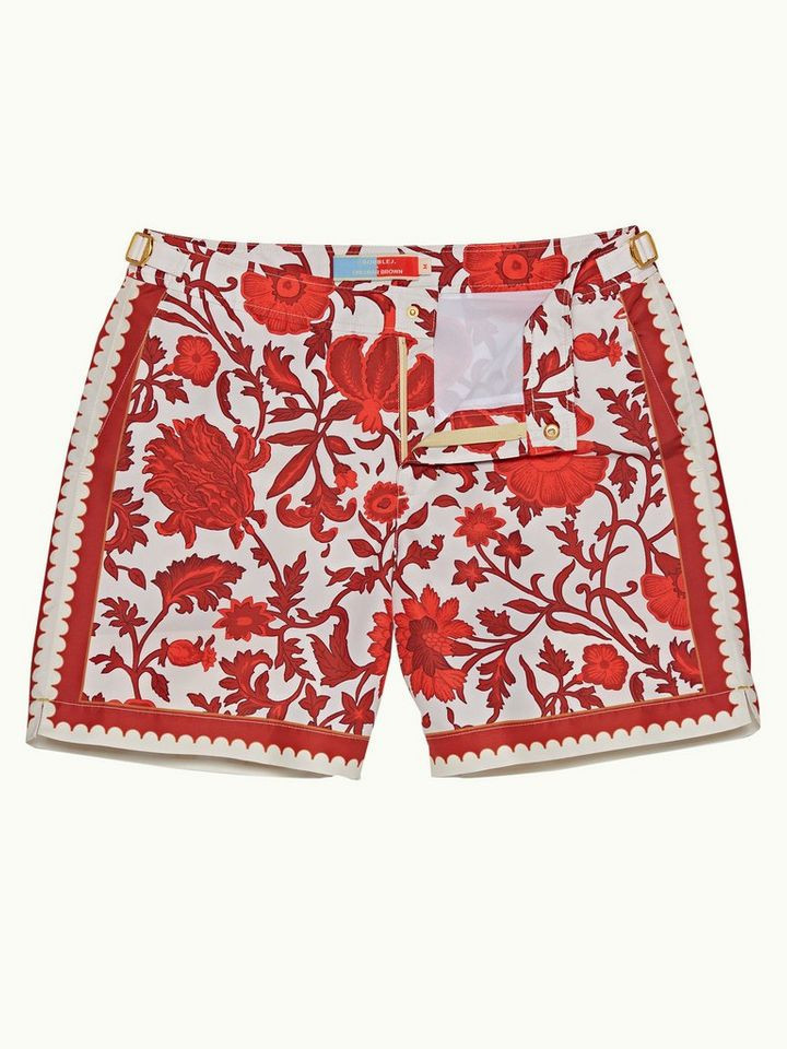Orlebar Brown | Summer Red/White Sand Dragonflower Print Mid-Length Swim Shorts | Orlebar Brown