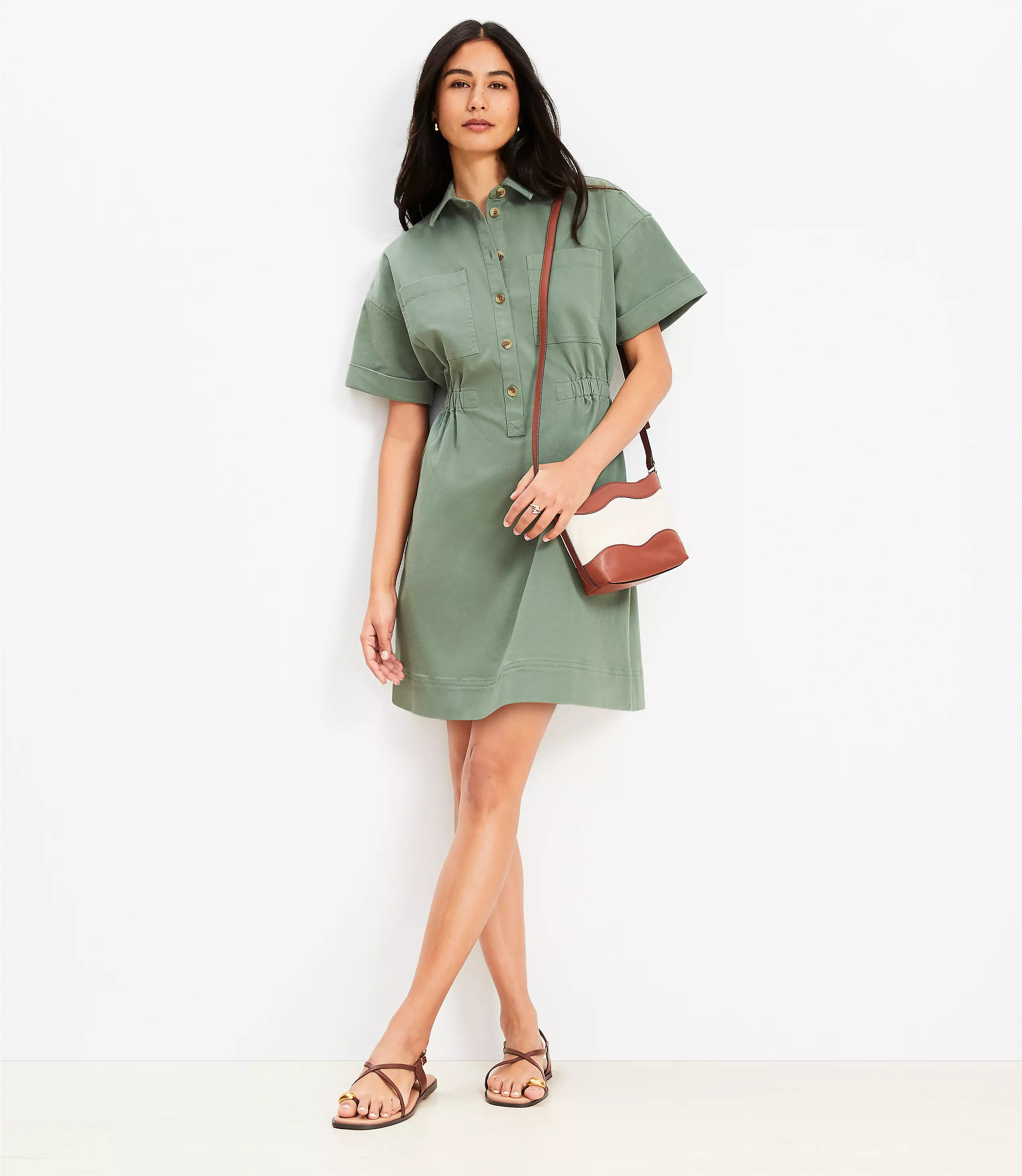 Twill Utility Mini Pocket Dress | LOFT