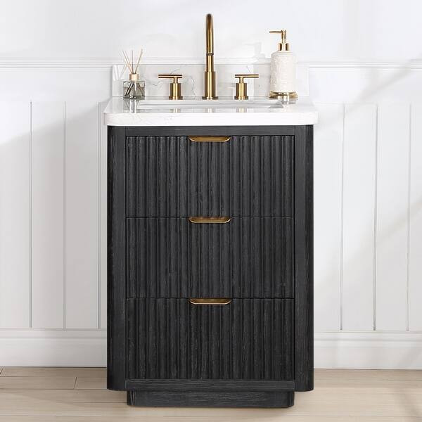Cadiz Bathroom Vanity in Fir Wood with Composite top, no Mirror - Black - 24in. | Bed Bath & Beyond