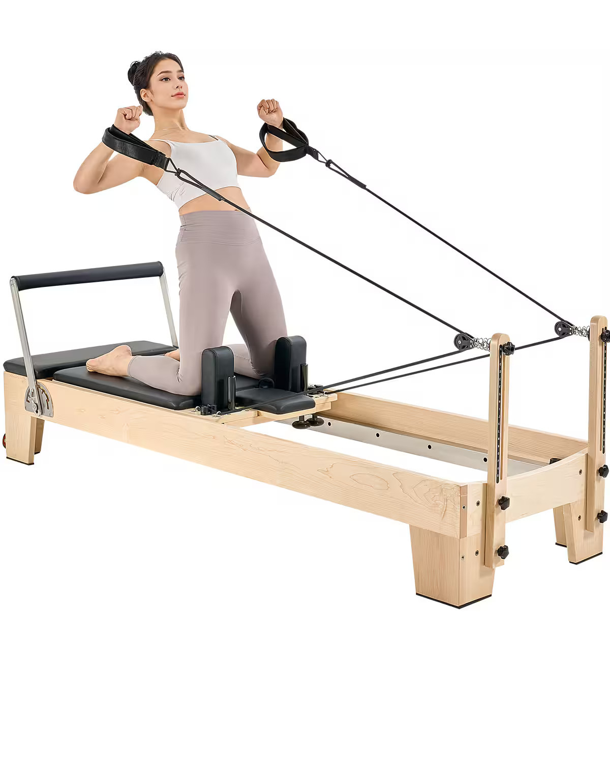 VEVOR - Pilates Reformer Machine, Wooden Pilates Workout Equipment for Home Gym Studio Use, Pilates Bed with Dual Resistance - Wood color | Best Buy U.S.