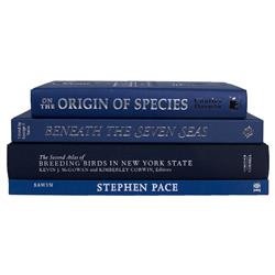 Sadra Mid Century Modern Blue Hardback Silver Accent Decorative Books - Set of 4 | Kathy Kuo Home