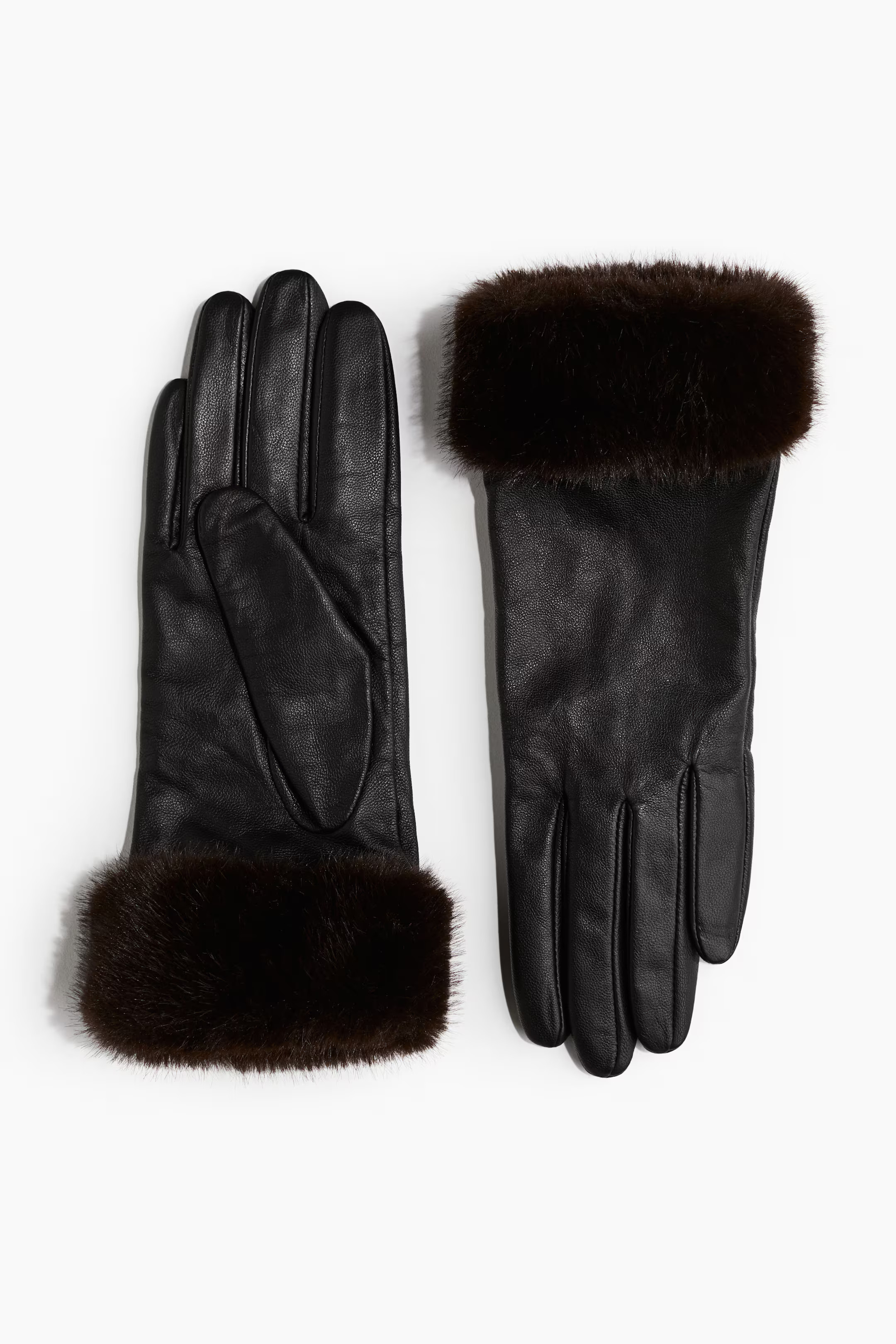 Fluffy-trim leather gloves - Black - Ladies | H&M GB | H&M (UK, MY, IN, SG, PH, TW, HK)