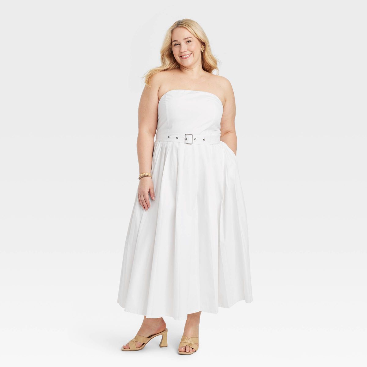 Women's Belted Midi Bandeau Dress - A New Day™ White 22 | Target
