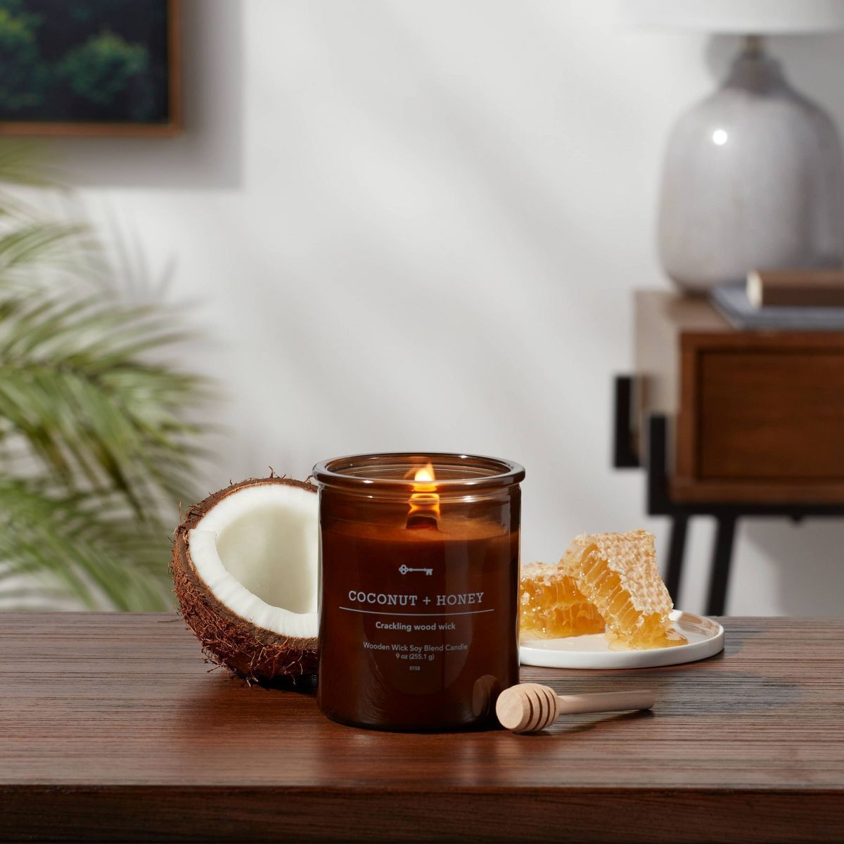 9oz Lidded Glass Jar Crackling Wooden Wick Candle Coconut and Honey - Threshold™ | Target
