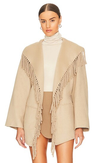 Rowen Wool Fringe Coat in Sand | Revolve Clothing (Global)