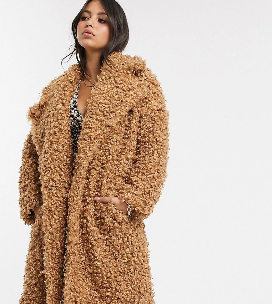 Glamorous Petite longline teddy coat-Brown | ASOS (Global)
