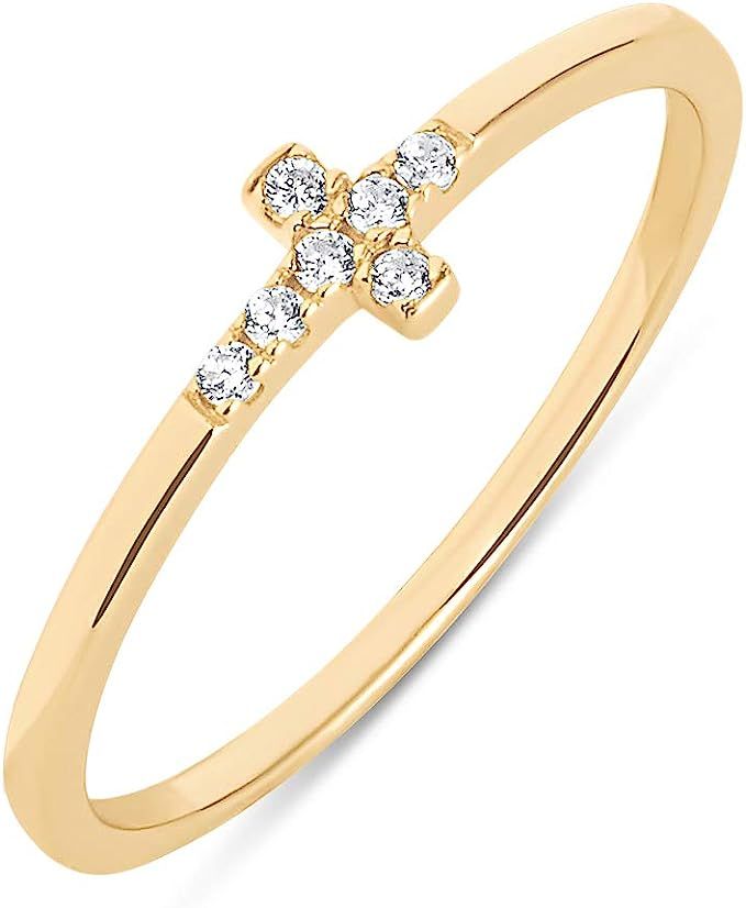 MILLA Cross Rings for Women - 925 Sterling Silver Rings & 14K Gold Plated Rings - Christian Gifts... | Amazon (US)