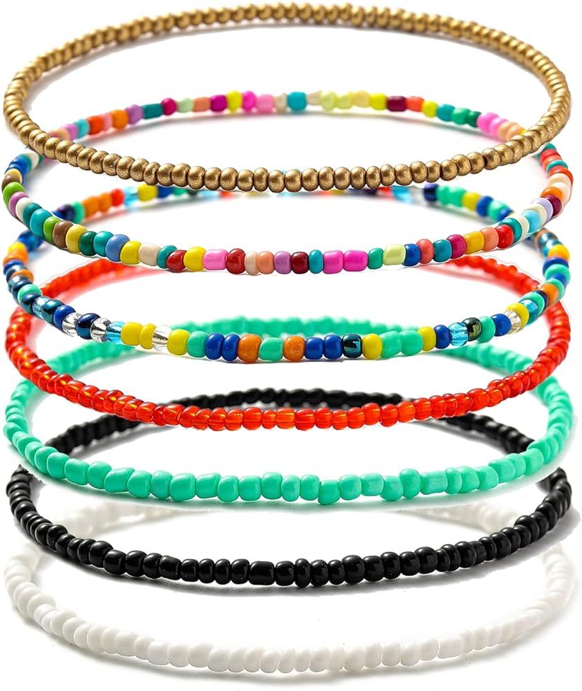 XIJIN 18 Pieces Elastic Beaded Anklets for Women Girls Handmade Beach Boho Colorful Beads Ankle B... | Amazon (US)