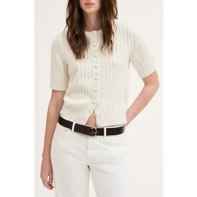 Madewell Textured Stitch Short Sleeve Cardigan in Cabernet at Nordstrom, Size Small | Nordstrom