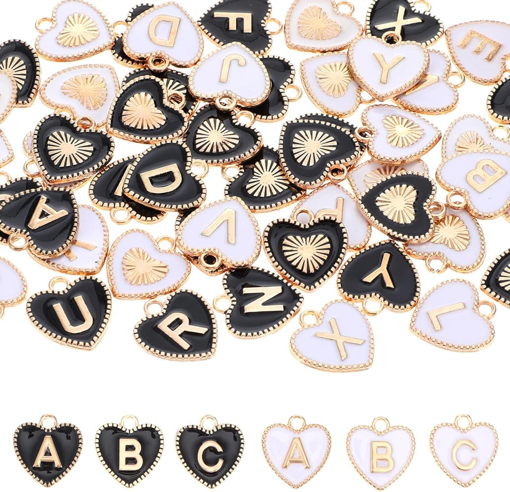 52pcs/2 Set Love Heart Letter Charms,A to Z Heart Shaped Double Sided Initial Charms for Jewelry ... | Amazon (US)
