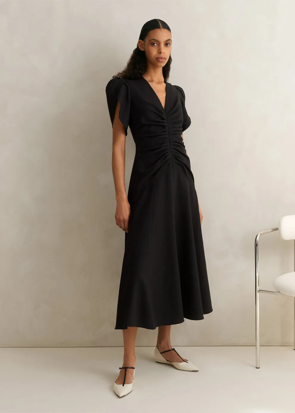 Textured Pleat Front Midi Dress | ME+EM US