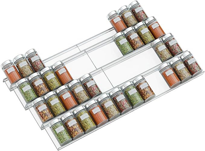 NIUBEE Adjustable Expandable Acrylic Spice Rack Tray - 4 Tier Spice Drawer Organizer for Kitchen ... | Amazon (US)