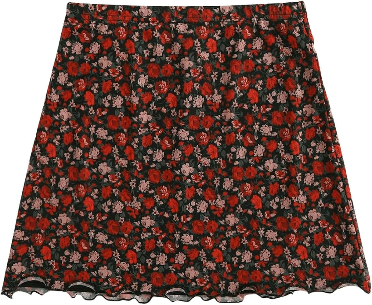 Floral Print Lettuce Trim Skirt | Amazon (US)