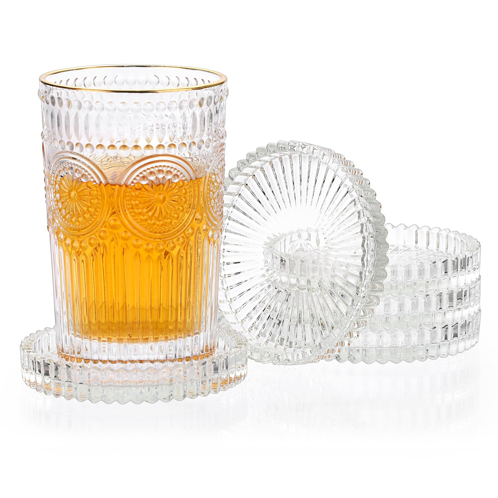 JUXYES 5 Pack Glass Coasters Round Cup Mat, Clear Glass Coasters for Drinks Coffee Tea Wine, Deco... | Amazon (US)