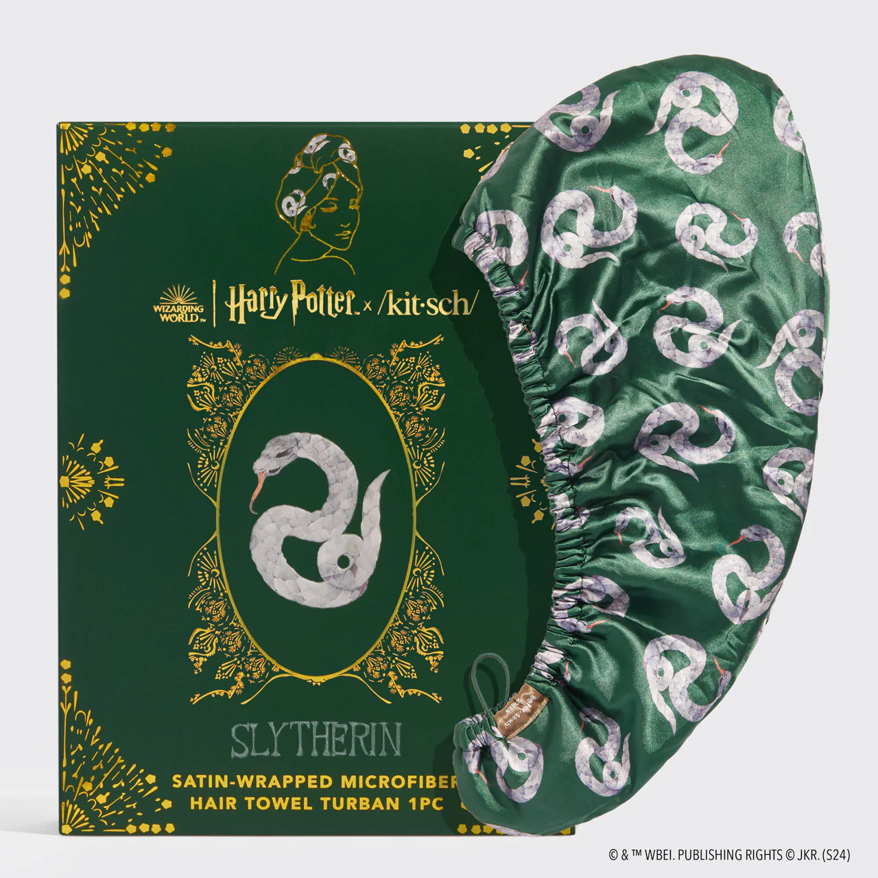 Harry Potter x Kitsch Satin-Wrapped Hair Towel - Slytherin | Kitsch