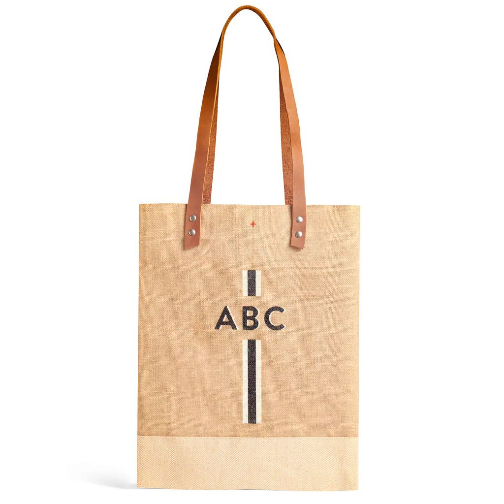 Wine Tote in Natural with Black Monogram Limited Holiday Release | Apolis