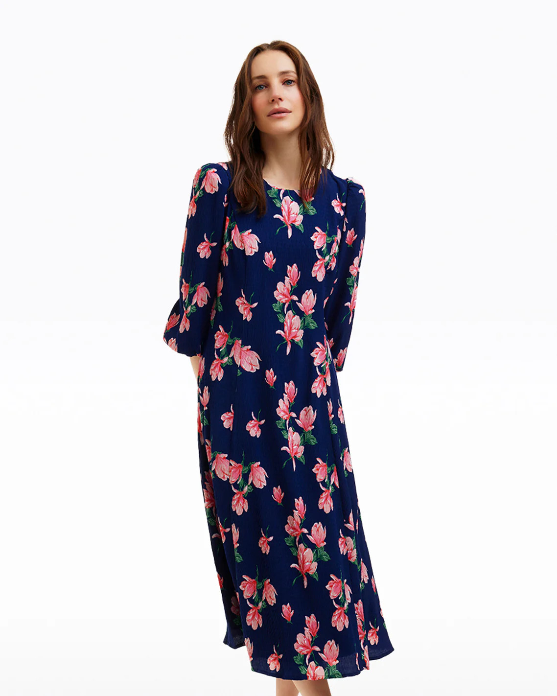 Matilda Crewneck Midi Dress in Magnolia Buds | Draper James (US)