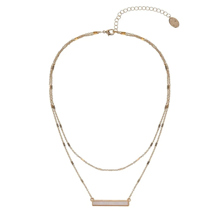 Time And Tru Women's Gold Tone Mother of Pearl Bar Metal Pendant Necklace - Walmart.com | Walmart (US)