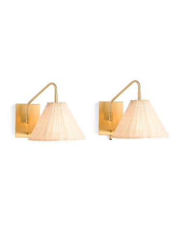 Set Of 2 Rattan Wall Sconces With Usb Port | TJ Maxx