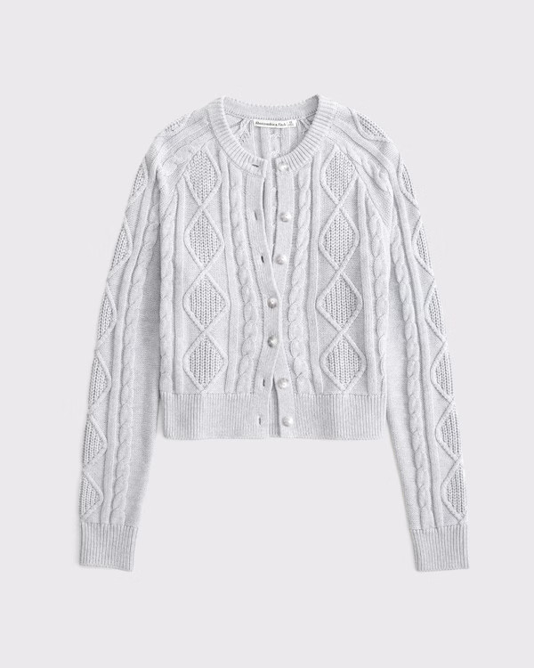 Women's Cable-Knit Shrunken Crew Cardigan | Women's New Arrivals | Abercrombie.com | Abercrombie & Fitch (US)