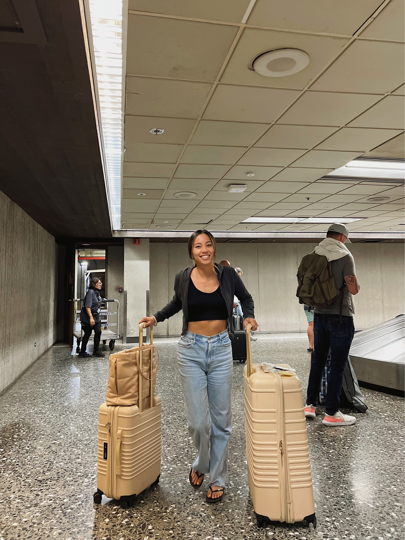 casual travel outfit ✈️ | black tank top | basic tank top | cropped zip up hoodie | cropped hoodie | cropped sweater | blue jeans | Abercrombie jeans | Abercrombie denim | airport outfit | airport style | travel style 

#LTKtravel #LTKunder100 #LTKstyletip