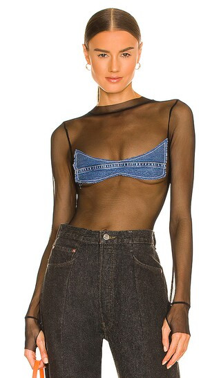 Denim Patch Bodysuit in Vintage Denim | Revolve Clothing (Global)