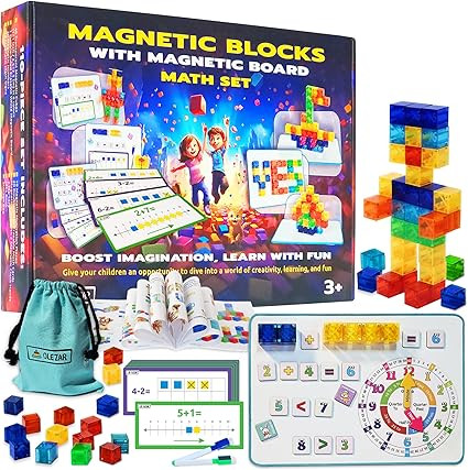 40pcs Transparent Magnetic Blocks, 1inch Cubes, 5-in-1 STEM Set with Board & Markers, Math Cards ... | Amazon (US)