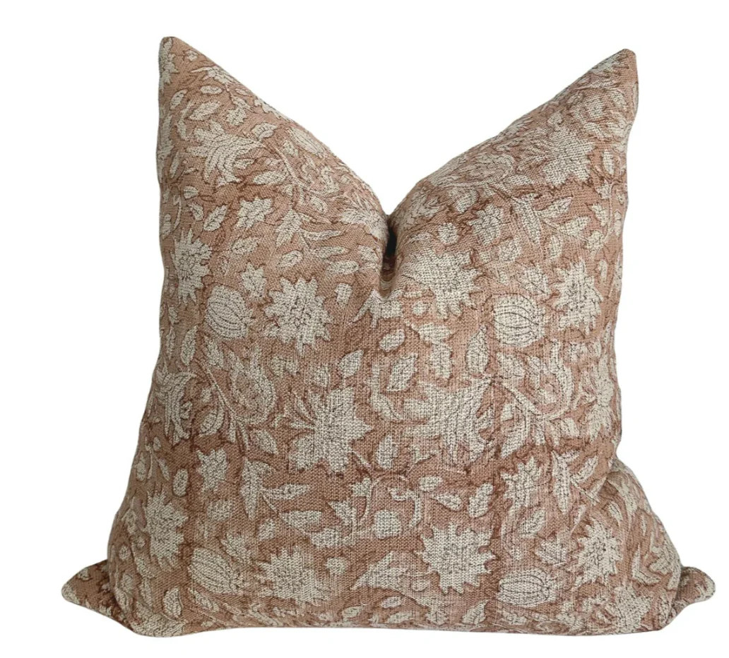 Rose Bud Pink Block Print Pillow Cover- 20" | Dwell Home Co.