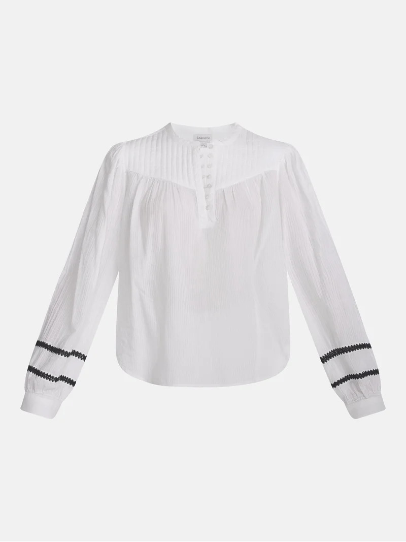 Scenario Women's and Women's Plus Quilted Detail Long Sleeve Top, Sizes XS-4X | Walmart (US)