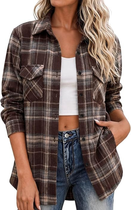 Nantdog Flannel Shirt Women Casual Plaid Shirts 2026 Fall Trendy Shackets | Amazon (US)