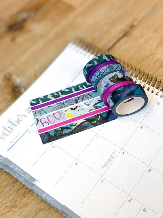 Halloween Witches Black Cat Bats October Scary Spooky Washi Tape. Planner Stickers Washi October ... | Etsy (US)