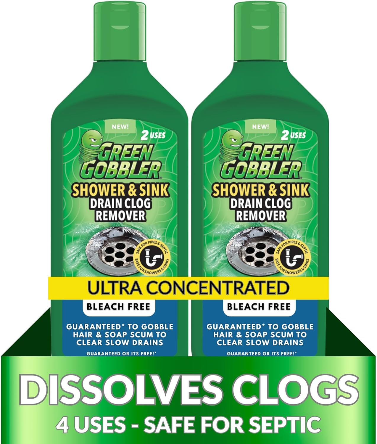 Green Gobbler Ultra Concentrated Drain Clog Remover & Cleaner | Powerful Hair, Grease & Soap Dissolver for Bathroom, Kitchen, Shower, Sink & Toilet | Safe for Pipes & Septic Systems | 2 Pack | Amazon (US)
