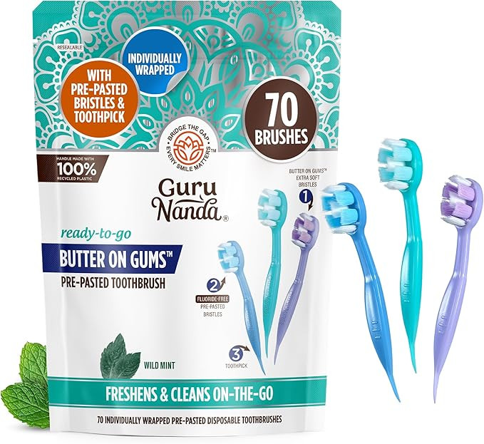 GuruNanda Ready-to-Go Disposable Mini Travel Toothbrushes - Butter on Gums Softex Bristles, Pre-P... | Amazon (US)
