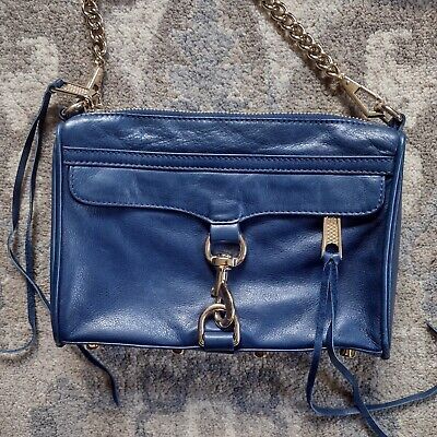 Rebecca Minkoff Mac Leather Crossbody Bag Blue/Gold Elegant Mini | eBay AU