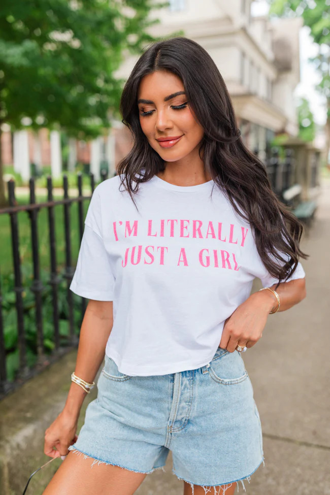 I'm Literally Just A Girl White Boxy Graphic Tee | Pink Lily