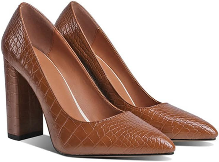 LEHOOR Women Chunky High Heel Pumps Pointed Toe Animal Print Suede Closed Toe Sandals 4 Inch Bloc... | Amazon (US)