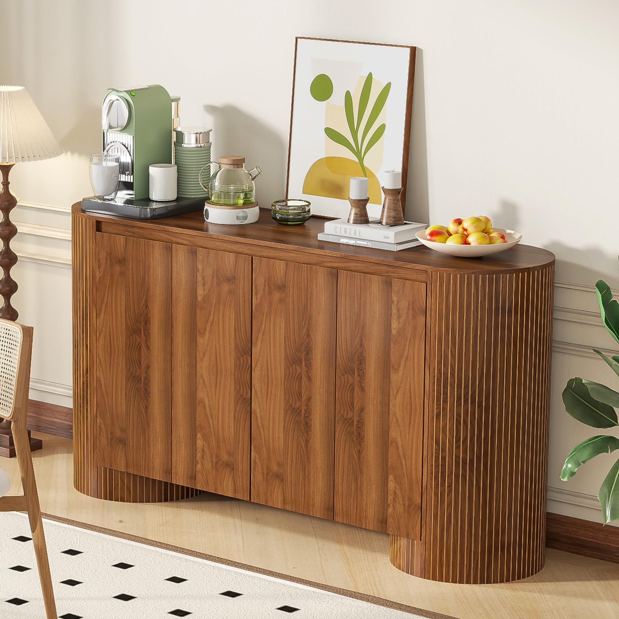 Sideboard Buffet Cabinet with Storage, 60” Modern Credenza Storage Cabinet with 4 Doors and Adj... | Amazon (US)