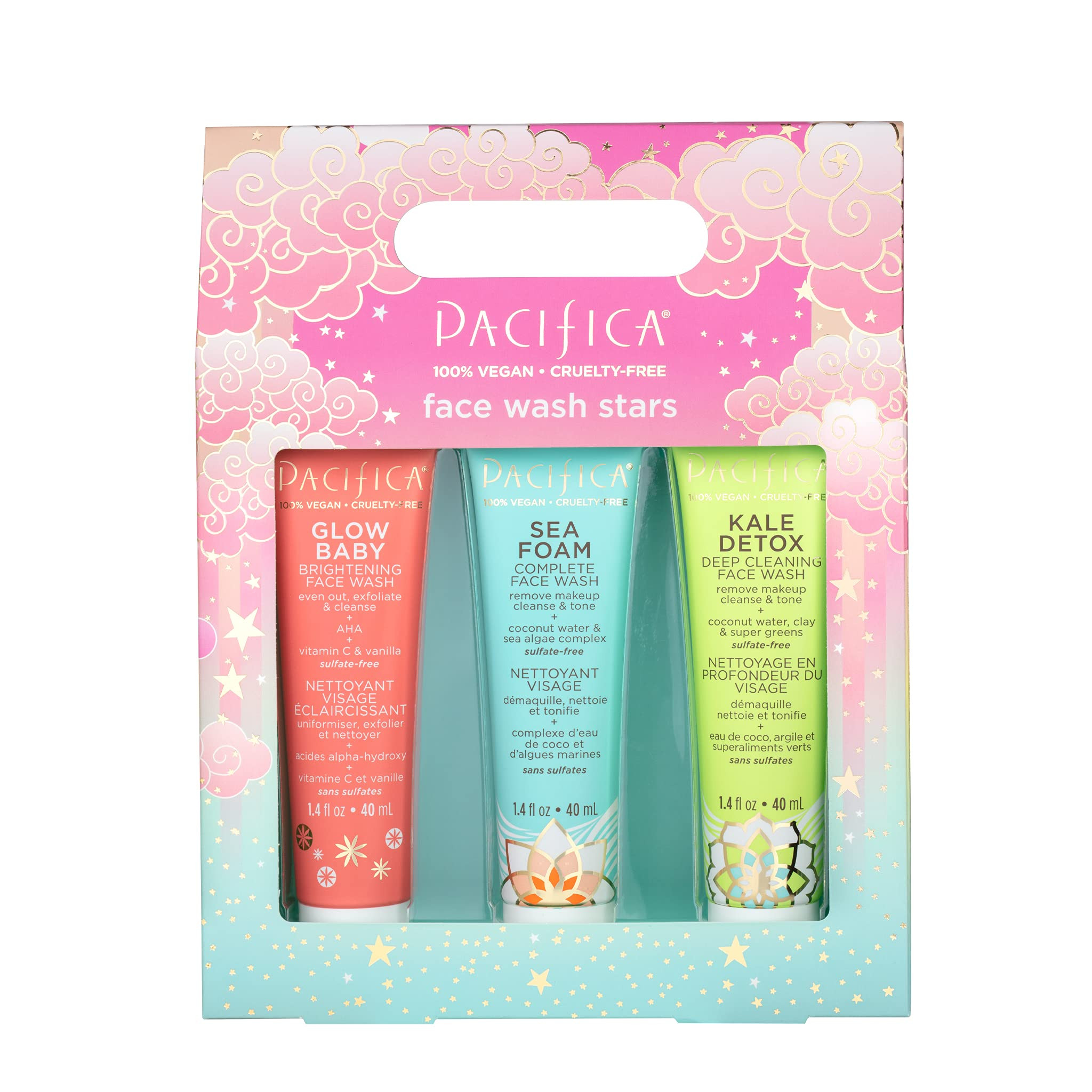 Pacifica Beauty Face Wash Trial Set, Travel Size Toiletries, Sea Foam, Glow Baby, Kale Detox Cleanse | Amazon (US)