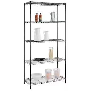 HDX Black 5-Tier Steel Wire Shelving Unit (36 in. W x 72 in. H x 16 in. D) 21656PS-1 - The Home D... | The Home Depot