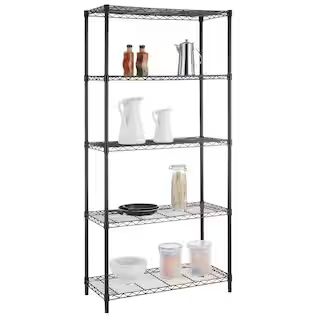 HDX Black 5-Tier Steel Wire Shelving Unit (36 in. W x 72 in. H x 16 in. D) 21656PS-1 - The Home D... | The Home Depot