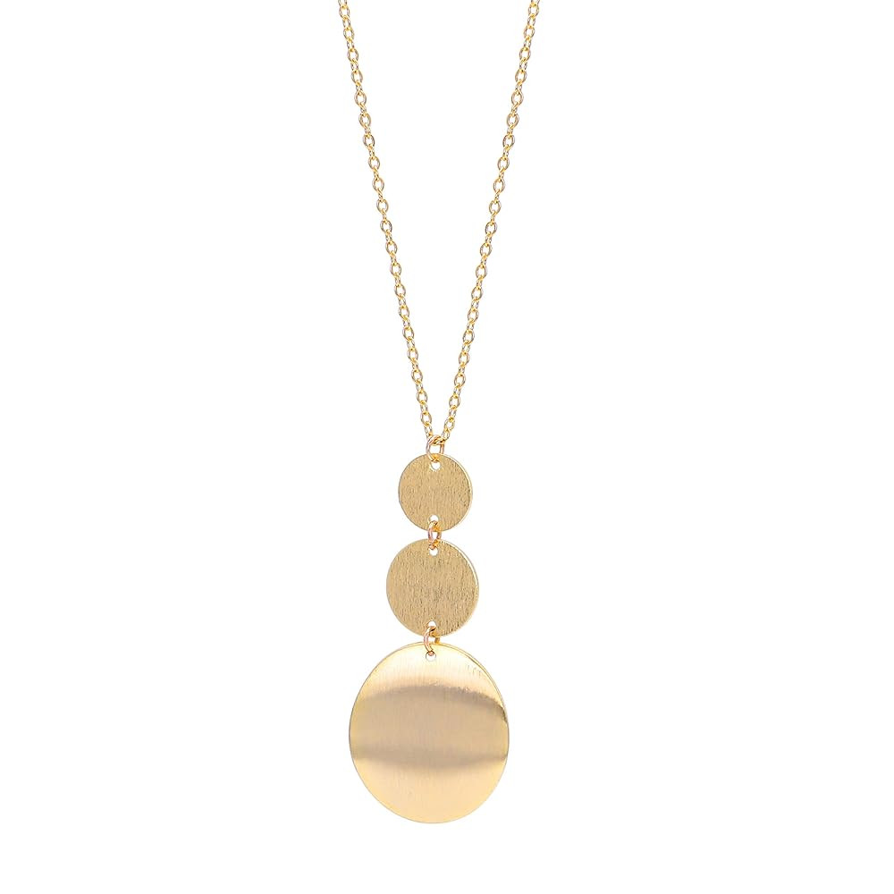 PERNNLA PEARL Long Disc Pendant Necklace for Women 18K Gold Plated Sweater Chain Fashion Jewelry | Amazon (US)
