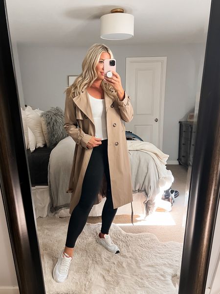 Trench coat style, Nike sneakers, joggers, baby tee 
Spring fashion 

#LTKover40 #LTKstyletip #LTKfindsunder50