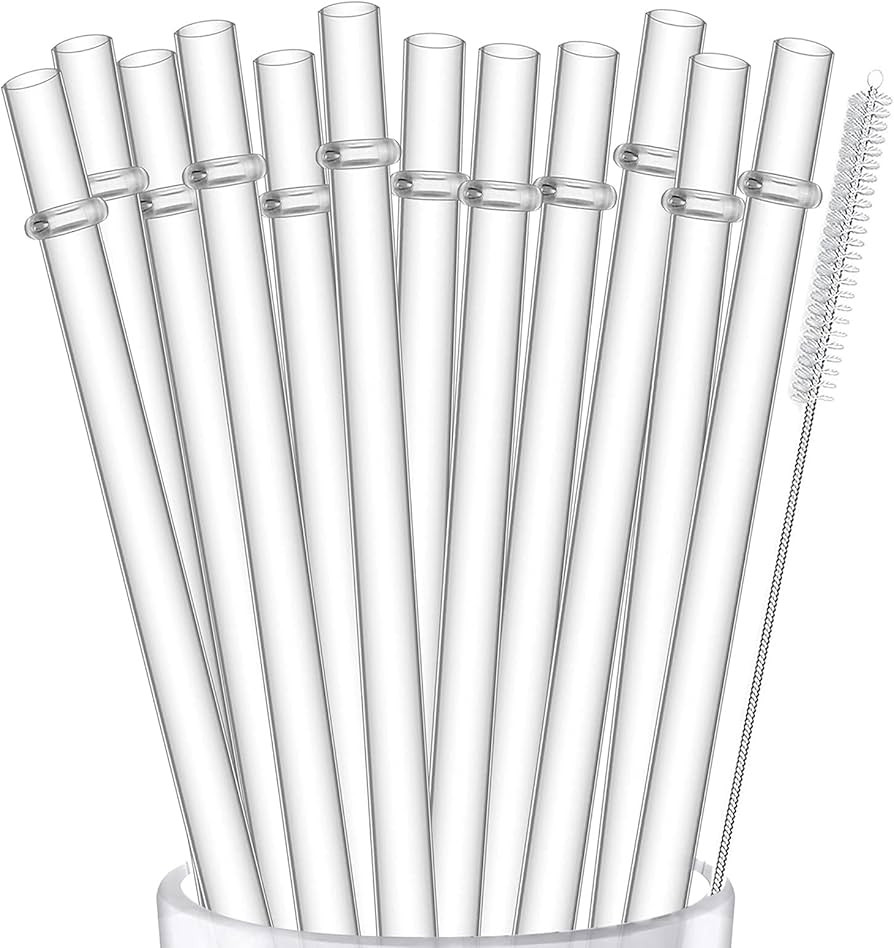 ALINK 12-Pack Reusable Hard Plastic Clear Straws, 10.5 inch Tumbler Straws with Cleaning Brush | Amazon (US)