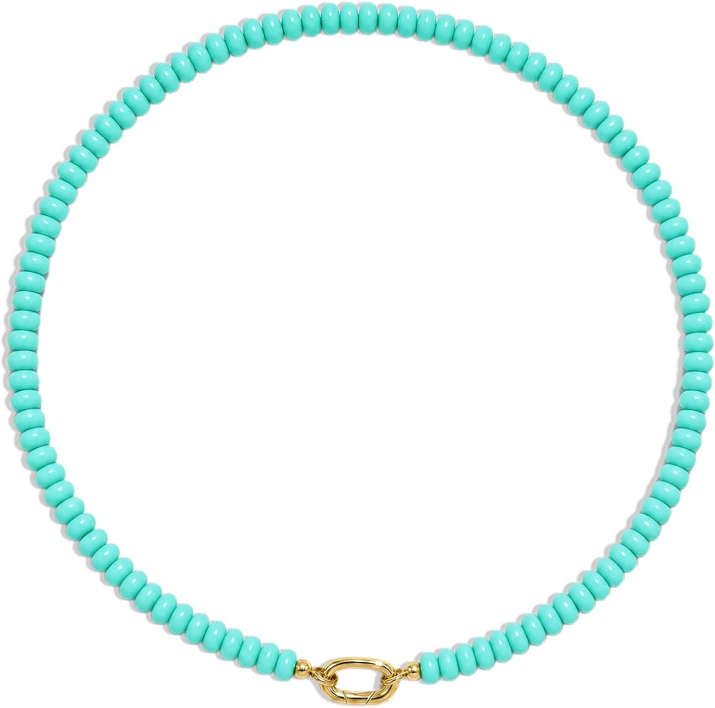 Beaded Choker Necklace, Beads Chain with Gold Oval Carabiner Clasp, Handmade Stackable Statement ... | Amazon (US)