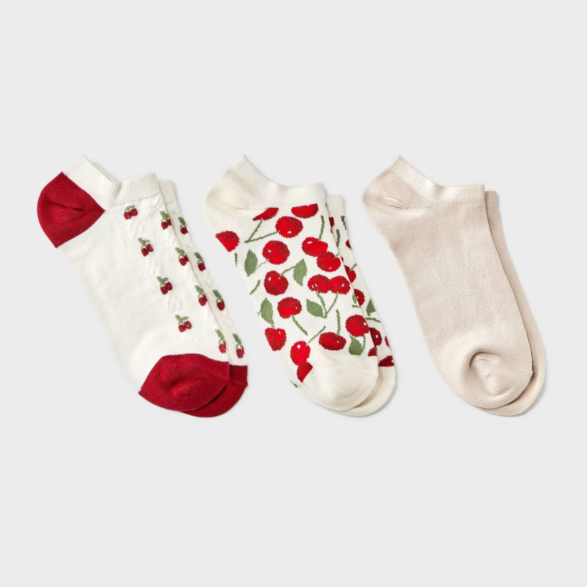 Women's Cherries 3pk Low Cut Socks - A New Day™ Ivory/Red 4-10 | Target