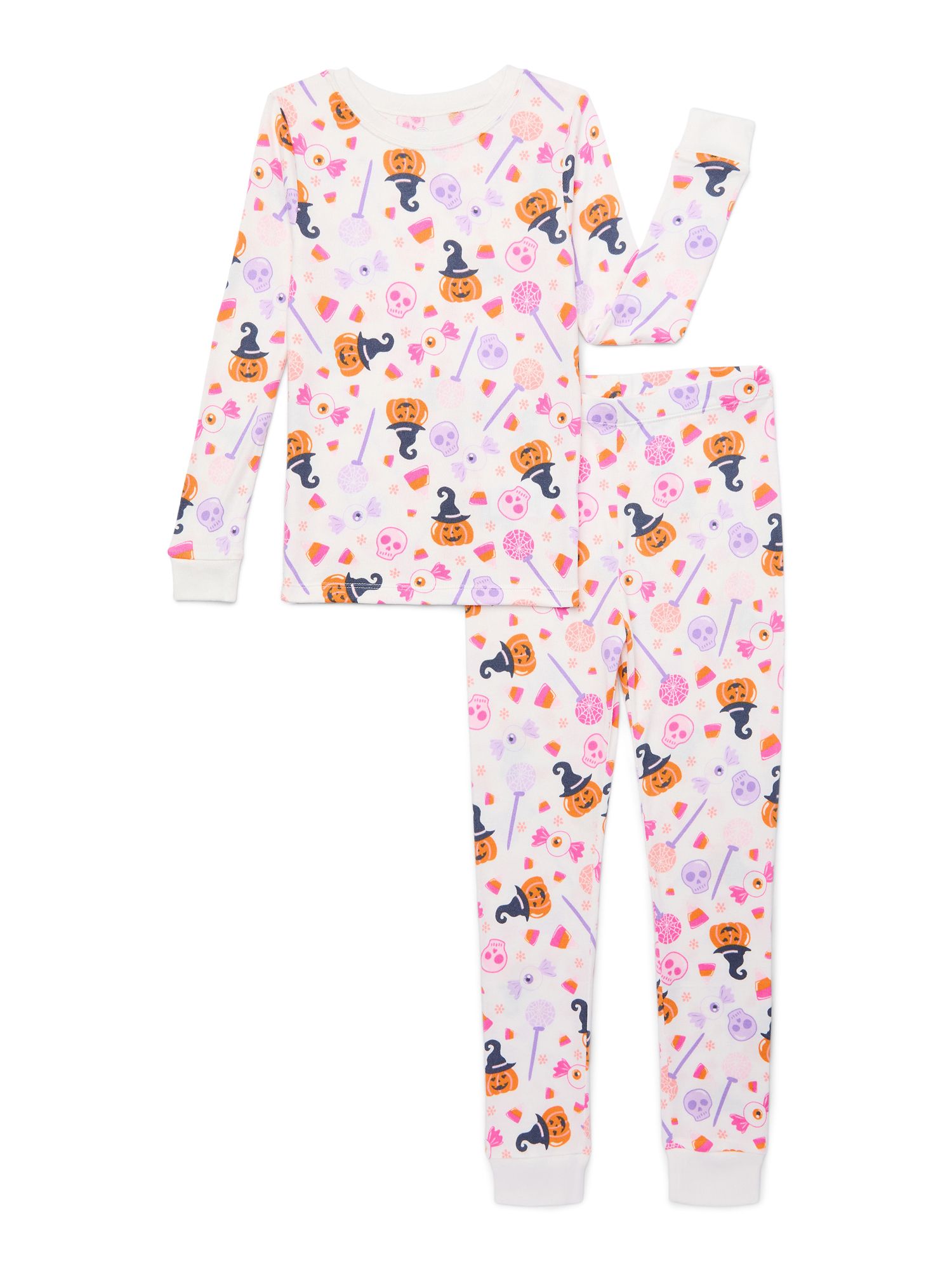 Wonder Nation Girls Halloween Tight Fit Long Sleeve Top and Pant 2 Piece Pajama Set, Sizes 4-10 -... | Walmart (US)