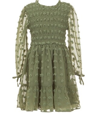 Rare Editions Big Girls Long-Sleeve Clip-Dotted Fit-And-Flare Dress | Dillard's | Dillard's